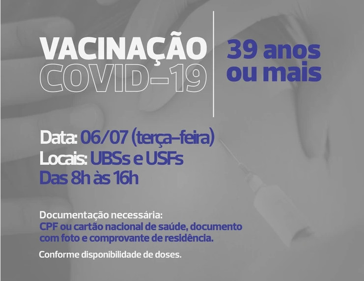 Cascavel vacina população com 39 anos ou mais nesta terça-feira (6)